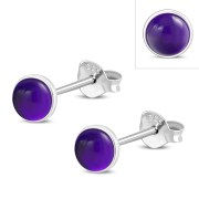 Amethyst Stone Round Sterling Silver Stud Earrings, e440st